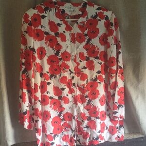 Saks Fifth Avenue Floral Red Poppies Women's Silk Top S